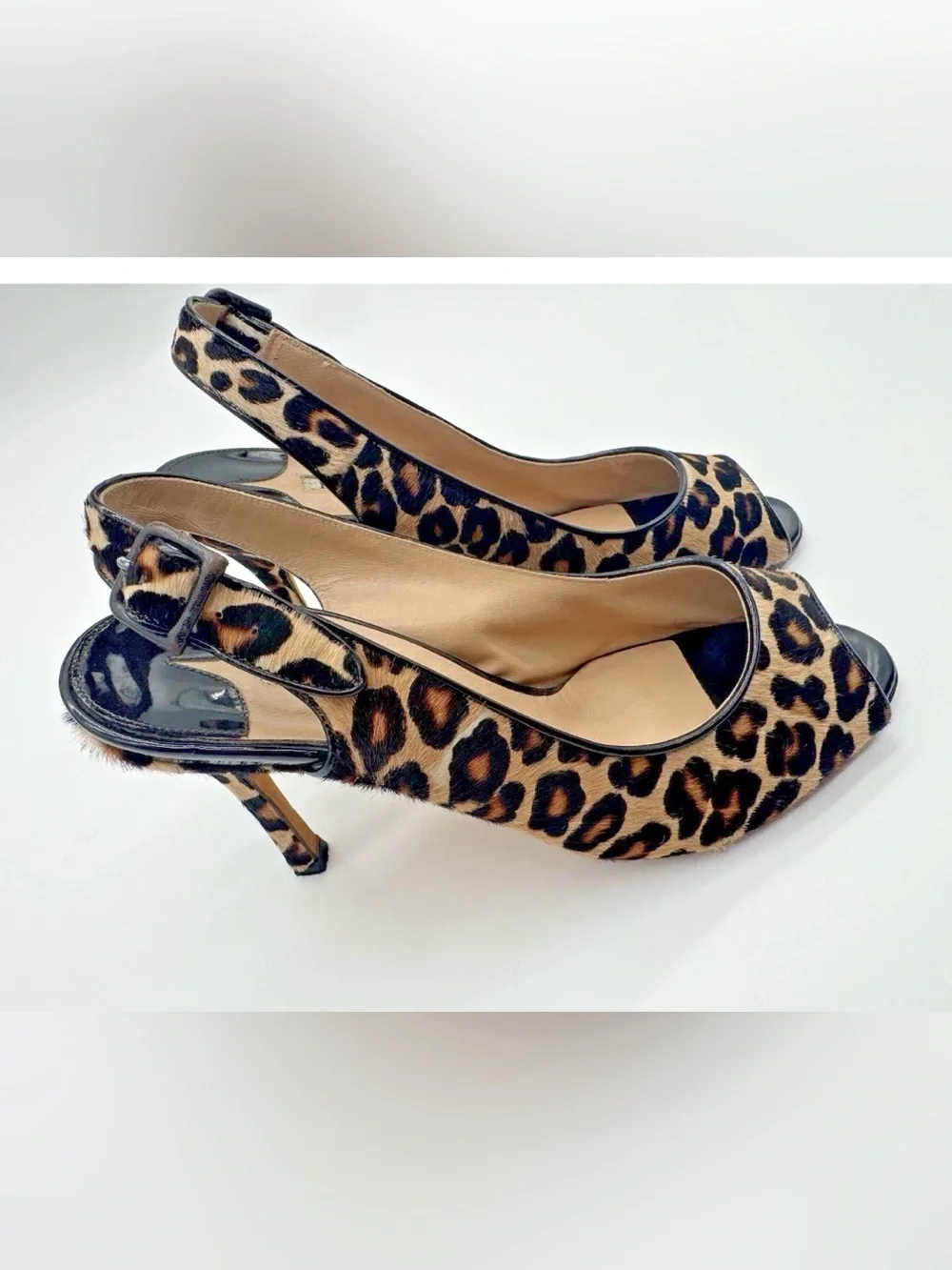 Manolo Blahnik Leopard Print Slingback Peep-Toe Pumps 6.5
